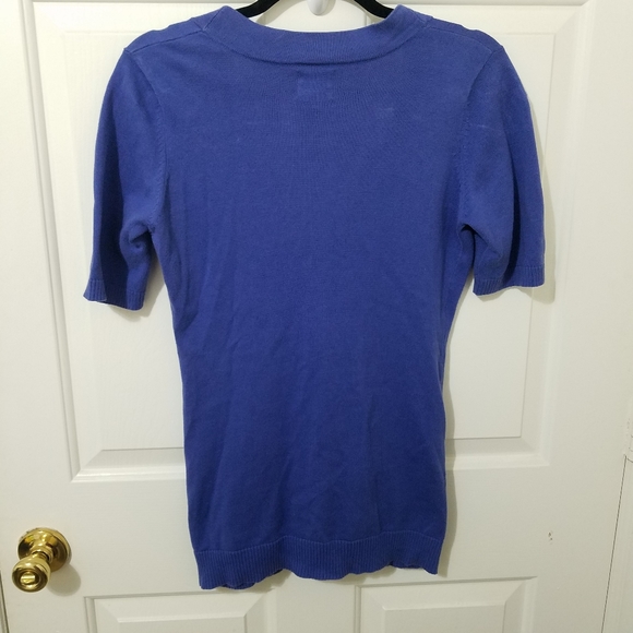 TABITHA Blue Button Fitted Short Sleeved Cardigan - Picture 11 of 12